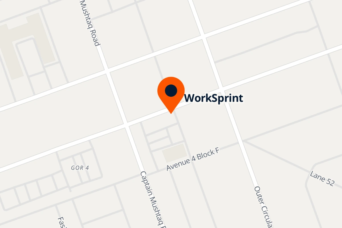 Map of Model Town with an orange WorkSprint pin at the supplied office location
